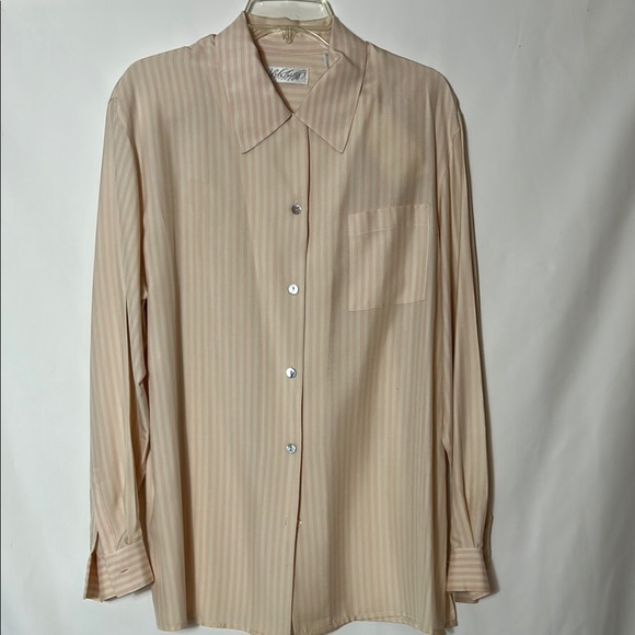 Lord & Taylor Women’s Size 14 Silk Button Front Pink White Striped Blouse - Picture 1 of 6